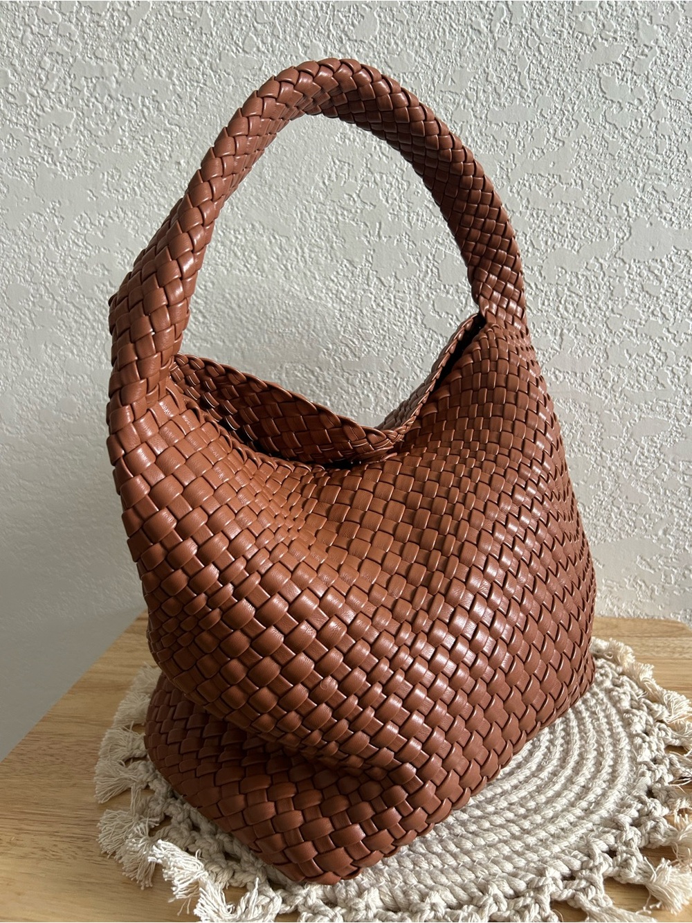 Rachel Zoe Chocolate Brown Woven Leather Hobo Slouchy Shoulder Bag Wristlet Set - Picture 3 of 12